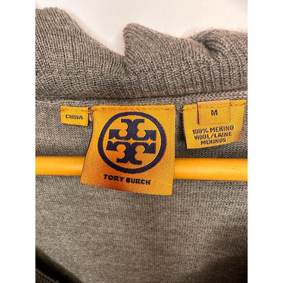 Cozy Gray Merino Wool Tory Burch Sweater Classic & Chic Size M - Picture 3 of 6